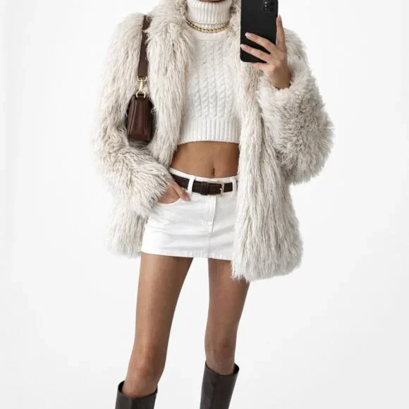 Vintage Y2K Off White Beige Faux Fur Oversized Teddy Style Coat Jacket Size M - Picture 3 of 7